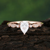 Pear Shaped Vintage Lad Moissanite Engagement Ring Beaded Promise Ring